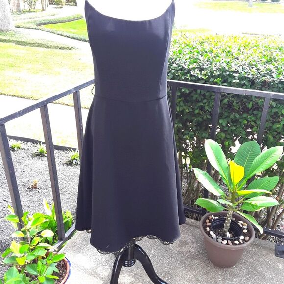 JESSICA HOWARD Black Cocktail Scallop Lace Spaghetti Strap Dress SZ 12 - Vtg - Picture 3 of 8
